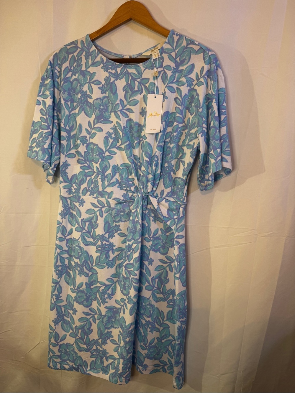 Lilly Pulitzer Blue Floral Twist-Front Short Sleeve Dress